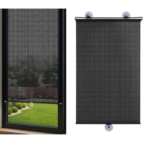 2Pcs Scalable Blackout Window Shade with Suction Cups – No Drill Sun Shade for Side Car Windows,SUV,Truck – Heat & UV Protection Roller Blind for Automotive,Office,Bathroom (20x50)