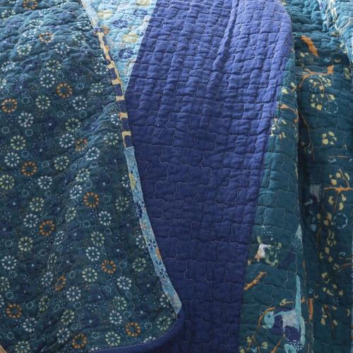 Lush Decor Royal Empire Reversible Cotton Quilt Set, 3 Piece Set King, Peacock - Striped Bedding Set - Floral Quilt King Size - Blue Bedding - Boho Decor