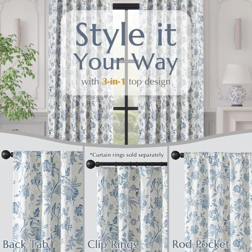 Vangao Blackout Curtains for Bedroom 84 Inches Long, Floral Curtains for Living Room Printed Flower Blackout Drapes Leaf Pattern Thermal Farmhouse Drapes Window Treatments, 2 Panels Blue and White
