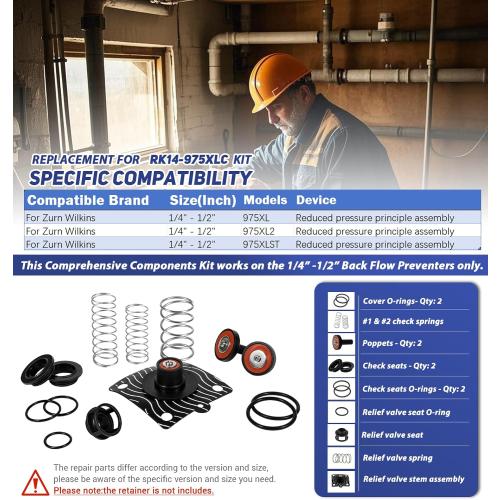 1/4-1/2 Complete Backflow Repair Kit Fits for Zurn Wilkins 975XL/975XL2 Backflow Preventer Built-in Components Repair Set