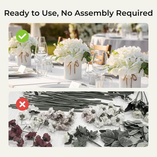 Auihiay 10PCS Flower Centerpieces for Tables, Hydrangea Artificial Flowers with Metal Vase, Artificial Rose Baby's Breath Flower Bouquets for Spring Wedding Bridal Tea Party Table Home Reception Decor