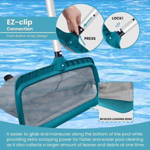 POOLWHALE Swimming Pool Cleaning Kit - Pool Nets and Brush Set | Included Ultra Fine Mesh Deep Pool Rake & Leaf Skimmer Net and Rotatable Pool Brush Head, Pool Open Cleaning Kits for Pools