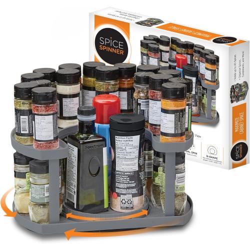 2-Tier Spice Rack Organizer for Cabinet | Rotating Lazy Susan Spice Organizer Holds 40 Spice Jars | Countertop & Pantry Spice Shelf for Kitchen Organization & Storage (Gray)
