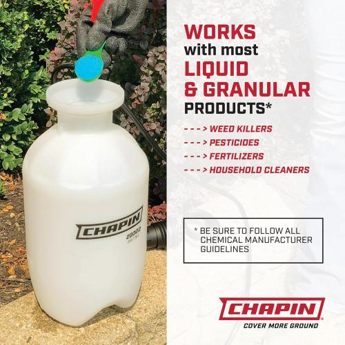 Chapin 20004 Pump Sprayer, 1-Gallon SureSpray Translucent Tank with an Easy Fill Funnel-Top Opening, Adjustable Cone Nozzle & 34 Long Reach Hose, Used for Fertilizer, Pesticides, Weeds & Pests