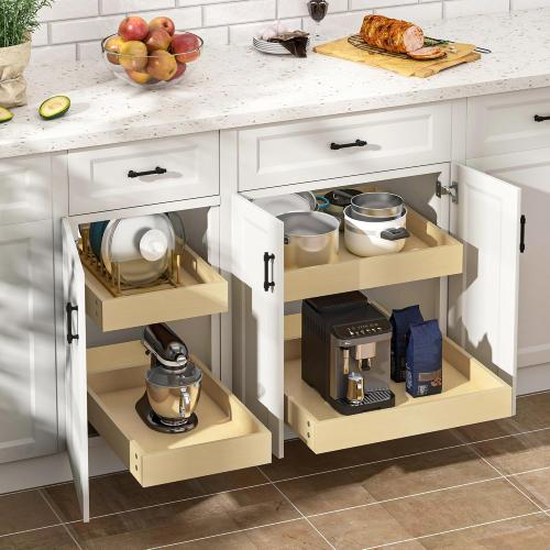 Size 32 W x 22  Color Brown  Soft Close Pull Out Cabinet Organizer, 32 W x 22 D Pull Out Drawer for Cabinet, Bottom Mount Pull Out Drawers for Kitchen Cabinets, Durable Pullout Drawers for Home & Kitchen Organization