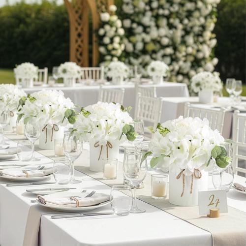 Auihiay 10PCS Flower Centerpieces for Tables, Hydrangea Artificial Flowers with Metal Vase, Artificial Rose Baby's Breath Flower Bouquets for Spring Wedding Bridal Tea Party Table Home Reception Decor