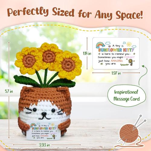OASSIE Back to School Gifts for Kids Teens - Positive Crochet Sunflower Cat