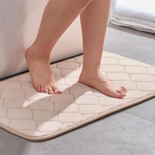 Memory Foam Bath Mat, Soft Velvet Bathroom Mats, Super Absorbent, Non-Slip, Thick Bath Rug for Bathroom, Toilet, Shower Machine Wash and Tub 16 X 24 Beige
