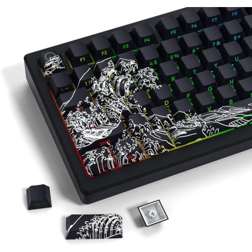 SDYZ XVX Shine Through Keycaps - Double Shot PBT Keycaps 60 65 75 100 Percent, Side Print Key caps Custom 131 Keys Set, Dye Sub Wave of Kanagawa Key caps for Mechanical Keyboards