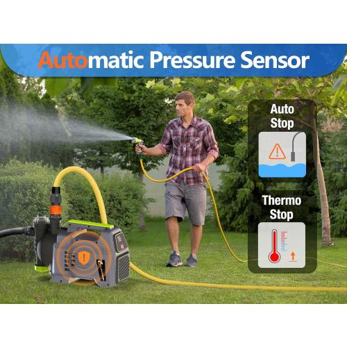 FLUENTPOWER 1.5HP Automatic Garden Booster Pump with Integrated Prefilter, 1300GPH, Lift 150FT, Portable Shallow Well Jet Pump, Water Transfer Draining Pump for Home Garden Lawn Sprinkler Irrigation