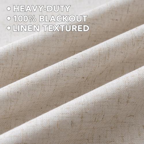 H.VERSAILTEX Linen Curtains 100% Blackout Curtains for Bedroom 84 inch Long Full Light Blocking Nature Linen Blended Window Curtains for Living Room Nickel Grommet (2 Panels, Heathered Natural)