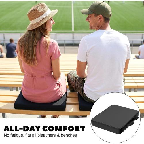 Stadium Seat Cushions - Portable Bleacher Cushions, 2.56 Extra Thick, Waterproof Oxford Fabric, Lightweight Stadium Seat Pads for Sports Events, Office, Camping, Outdoor Bench - 2-Pack (Black)