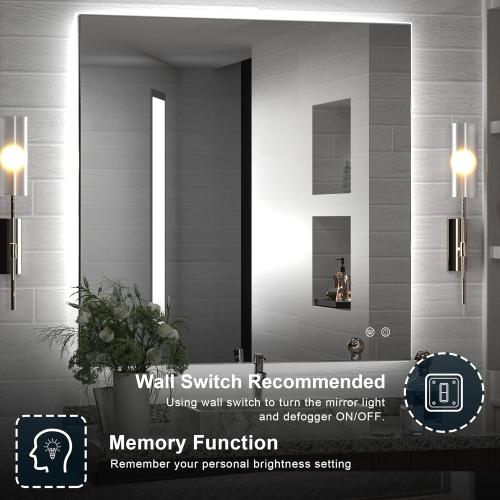 TETOTE 36 x 36 Inch LED Backlit Mirror with Light Bathroom,Anti-Fog,Dimmable,CRI90 ,IP 54Water Proof,Vanity Mirror with Light,Wall Mounted,Horizontal/Vertical