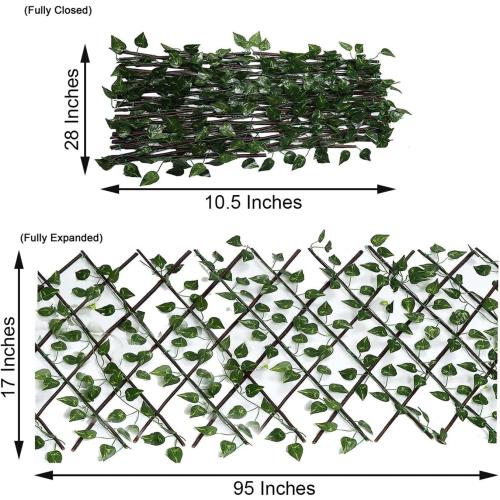 17x95 Brown Wood Expandable Lattice Fence Green Faux Ivy Leaves Backdrop Panel - Wedding Party Decorations Supplies