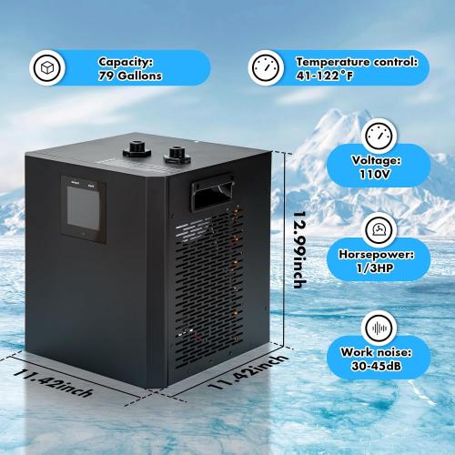 Ice Bath Water Chiller for Cold Plunge Tubs, 1/3 HP Cold Plunge Chiller with External Filter & Pump, Insulated Hoses, Ice Bath Cold Water Recovery for Home Use, 110V