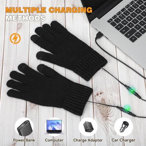 USB Heated Gloves for Women Men, Winter Gloves Full Finger Hand Warmers Gloves 3 Levels Temperature Adjustable Fast Heating Electric Heated Gloves for Outdoor Skiing Cycling Hiking (Dark black5)