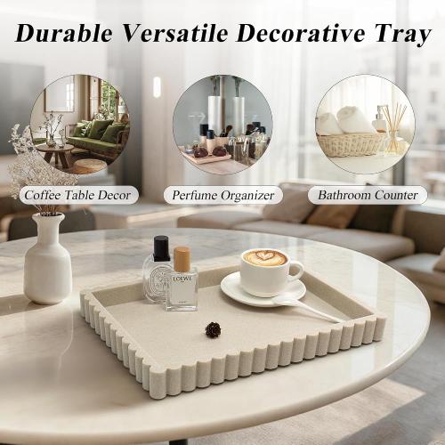 YMXYJM Decorative Tray for Coffee Table, Modern Tray Decor, 14 Beige Resin