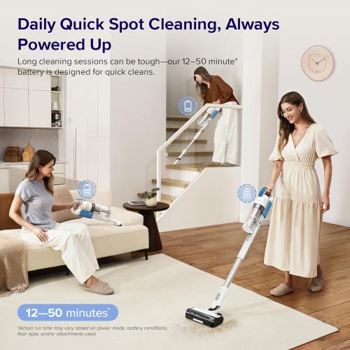 LEVOIT Cordless Stick Vacuum, Anti-Tangle, LED Headlights, Removable Battery, Self-Standing, Strong Suction, for Pet Hair, Hard Floor, Carpet, LVAC-200 White&Blue