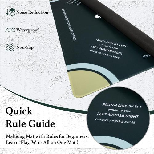 Chinoiserie Mahjong Mat for Table with Rules - 32×32 Noise Reduction and Anti-Slip, Panda Mahjong Pattern，Game Shuffler for Mahjong Cards, Poker Cards, Board Games, Mah Jongg Accessories.(Green