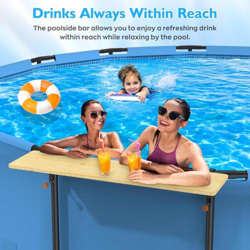Pool Bar, Above Ground Pool Bar Table, Nordic Pine Foldable Poolside Bar, Swim Up Bar Pool Shelf Fits 3.7 Inch or Less Top Rail, Frame Above Ground Round & Oval Pool Accessories, 47×12in Table Top