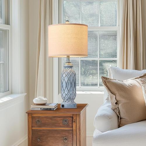 28 Living Room Lamps Set of 2, Farmhouse Lamps for Bedroom with USB A C Charging Ports, Touch Lamps for Nightstand, 2 Bulbs Included