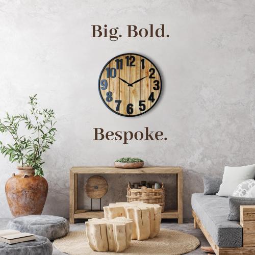 Montoire 24 Inch Wooden Farmhouse Wall Clock Large, Extra Large for Living Room Decor - Big Oversized Rustic Round Decorative Clocks for Walls, Battery Operated