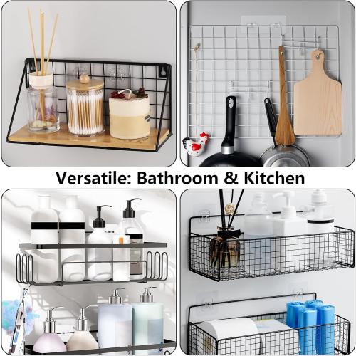 BTYMS 28 Pcs Transparent Shower Caddy Adhesive Replacement in 3 Sizes, No Drill & Waterproof Shower Shelf Hooks，Strong Adhesive Strips for Bathroom Storage Shelves & Kitchen Racks