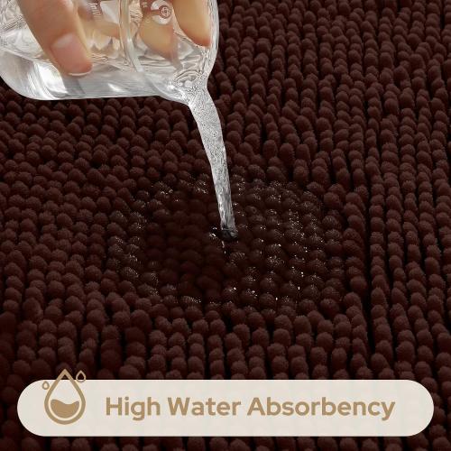 3 Pieces Bathroom Rugs, Ultra Soft Non Slip Absorbent Chenille Toilet Bath Mat Set (Brown,17x24 20x32 U Shape 20x24)