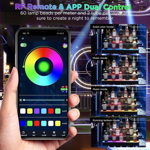 Dethan 1 Tier 24 Inch LED Lighted Liquor Bottle Display Shelf - Wine Racks with Multi-Color App & Wireless Remote Control, Adjustable Brightness & Sound Modes, Acrylic Bar Shelves for Home Bar Display