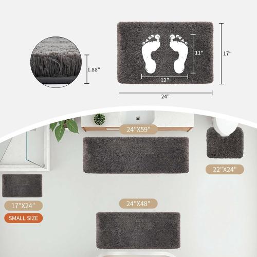 Small Bathroom Rugs 17x24 Non Slip Dark Grey Fluffy Bath Mat for Bathroom Floor Machine Washable Plush Luxury Bath Rug for Tub Soft Shaggy Absorbent Shower Mat