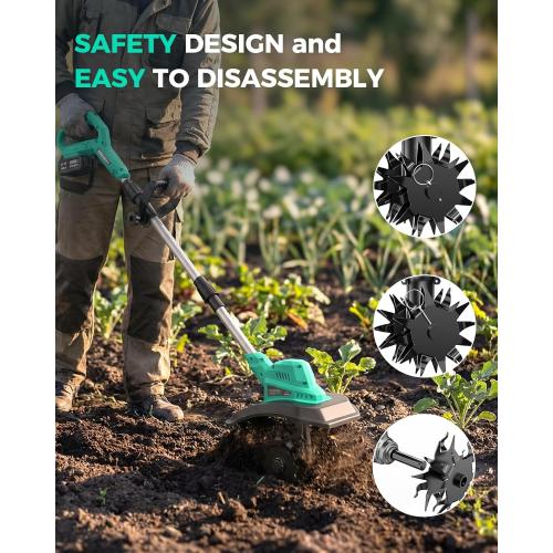 21V Cordless Tiller Cultivator for Gardening, 350 RPM Electric Garden Tiller with 2×3.0Ah Batteries, 9-Inch Tilling Width 7-Inch Depth Lightweight Hand Tiller for Soil Cultivation, Lawn, Composting