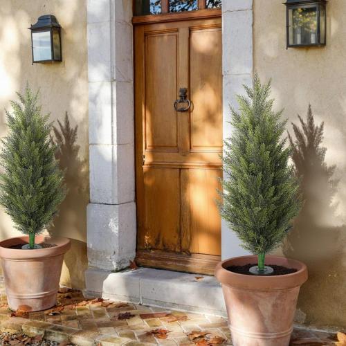 3.6FT Fake Topiary Trees Artificial Outdoor 2 Pcs UV Resistant Shrubs | Faux Cedar Tree for Outdoor Patio, Porch, Garden Indoor Planters Home Decoration
