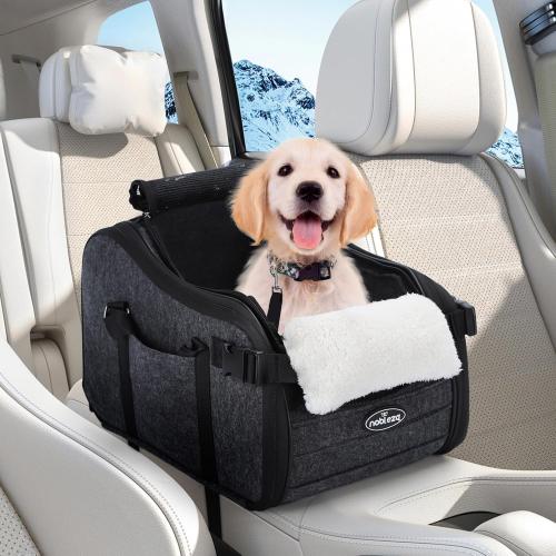 New Nobleza Dog Car Seat for Center Console, Detachable Console Pet Seat for Small Puppy Cat Kitten with Safety Protective Hooks, Adjustable Straps Storage Pocket & Safety Leash for Outdoor Travel