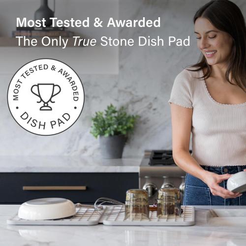 Dorai Home Dish Pad - Collapsable Stone Dish Drying Mat with Diatomaceous Earth for Quick Drying - Ultra Absorbent - Encased in Woven Silicone - Eco-Friendly, Foldable - Large 24.6 x 16.5, Sandstone