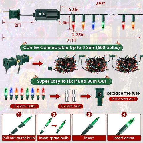 Enhon 300 Bulbs Musical Christmas Lights, Christmas Xmas Tree Music Lights with 25 Classical Holiday Songs, 7 Function Mode, Adjustable Volume and Mute, Green Wire for Xmas Tree (4 Color)