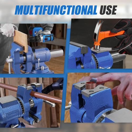 Heavy Duty Bench Vise, 4 Inch Jaw Width and Opening, 360° Swivel Base with Anvil, Multipurpose Clamp & Combination Pipe Vise for Woodworking, Metalworking, Conduit Work