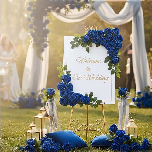 Auihiay 104PCS Blue Roses, Realistic Silk Velvet Blue Artificial Flowers | Lifelike Faux Roses for Bridal Bouquet, Home Decor, Valentine's Day, Wedding Centerpieces, Nautical Party