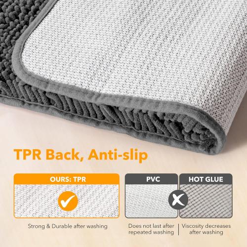 Yeaban Dark Gray Bathroom Rugs – Thick Chenille Bath Mats | Absorbent and Washable Bath Rug Non-Slip, Plush and Soft Rugs for Bathroom, Shower, Sink - 17 x 24