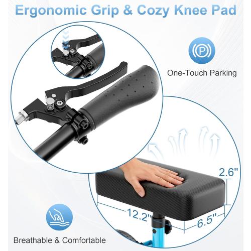 HOMLAND Knee Scooter Walker for Adults Foot Injuries Ankle Surgery, Foldable Steerable Leg Scooters with Dual Handbrake, Height Adjustable Handle & Knee Pad, Removable Storage Bag, 300 lbs Capacity