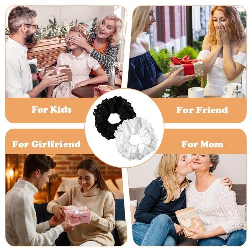White Lace Scrunchies for Women Large Elastic Hair Ties Ropes Lace Double Layer Fancy Satin Hair Ties Ponytail Holder Hairs Accessories for All Hairs Types and Textures