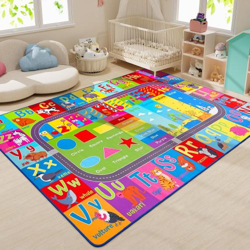 HOMORE Kids Rug, 9x12 Large Educational Rugs for Classroom Kids Collection ABC Rug for Learning Alphabet, Numbers, Colors, Season and Animal Words, Play Rugs for Playroom