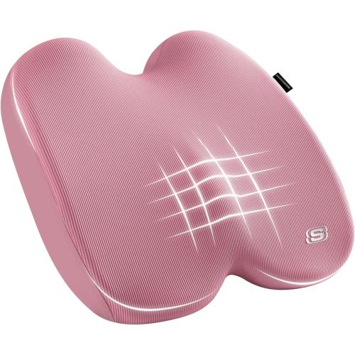 Skechers Seat Cushion, Ergonomic Memory Foam Cushion for Long Sitting Hours on Office & Home Chair, Car Seat Cushion for Sciatica, Coccyx Cushion,Pink