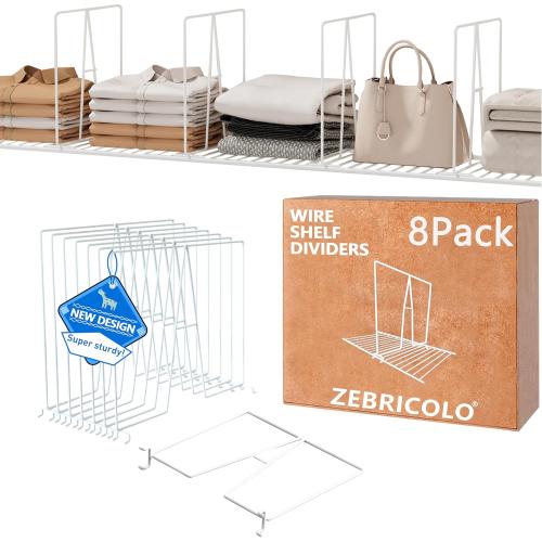 shelf dividers, create 40% more closet space, Set of 8, 12 inch wire shelf dividers, closet organizers and storage,supremely sturdy,closet shelf organizer,Will not break,closet dividers,No Tool,White