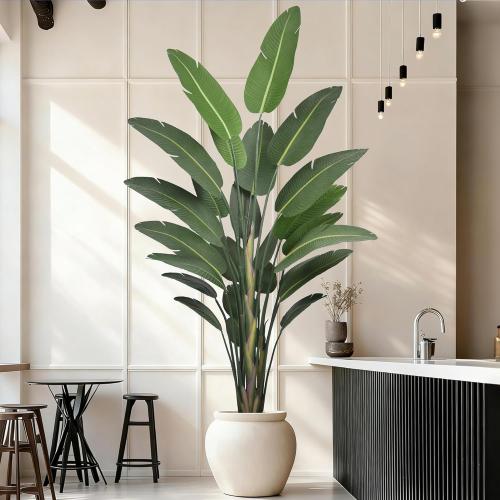 Roselywed Artificial Bird of Paradise Tree 9FT with 25 Leaves Realistic Thick Banana Leaf Deluxe Tall Large Tropical Plant 106 Inch Black Pot for Indoor Home Office Porch Mall Hotel School Decoration