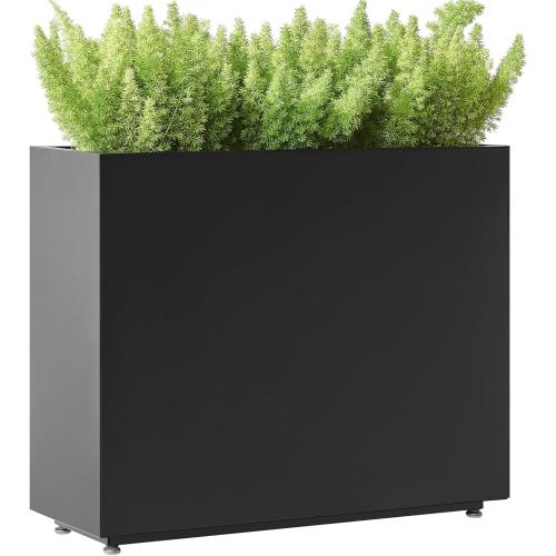 Tall & Long Metal Planter with Middle Shelf, 36W x 11D x 30H Large Rectangular Outdoor Planter Box, Span Divider for Garden, Patio, Yard | Easy 5-Min Assembly, Drainage Holes, Adjustable Feet, Black