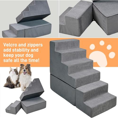 30 Inch Dog Stairs&Steps- 6 Steps for High Beds 30-36 High, Non Slip Foam Ramp for Small Dogs/Cats & Older Pets Grey