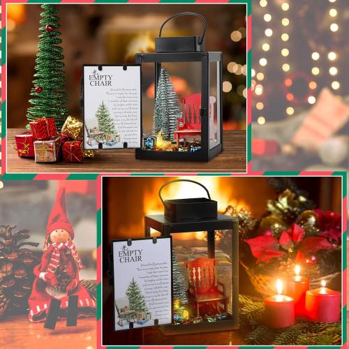 Roowest Christmas in Heaven Decor Memorial Lantern Empty Rocking Chair with LED Candle Mini Christmas Tree Shiny Boxes Ornament in Memory of Loved Ones Save A Seat DIY Memorial Gift(13 Pcs)