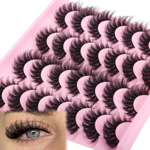 False Eyelashes Russian Strip lashes zanlufly Cat Eye Eyelashes Faux Mink Lashes D-Curly Volume Fake Lashes Look Like Extension Eyelashes Long Strip Wispy 14 Pairs Lashes
