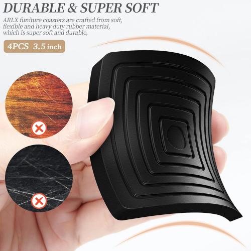 Furniture Coasters Caster Cups Rubber 3.5 inch Square No Slip Pads Hardwood Floors Protectors-for Furniture Legs Sofa Bed Piano Chair Feet Prevent Sliding Stoppers (4, Black Square 3.5 inch)