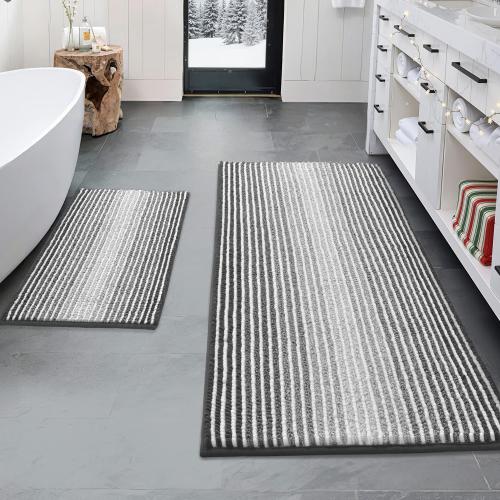 BSICPRO Bathroom Rugs and Mats Sets, 2 Piece Thick Absorbent Chenille Non Slip, Soft Shaggy Floor Mats, Machine Washable (20 x 47 Plus 16 x 24, Gray)